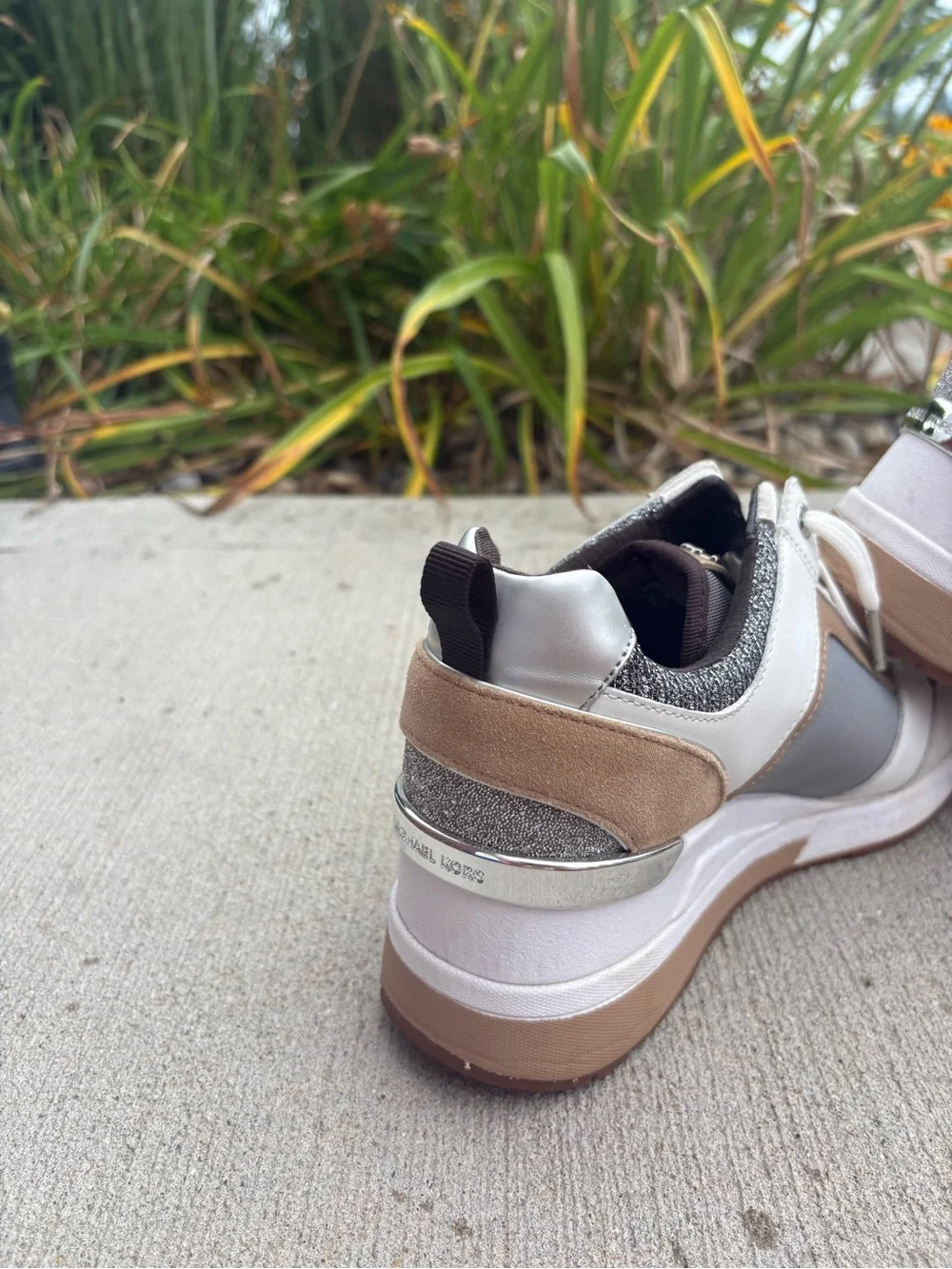 Michael Kors White and Tan Women's Wedge Sneakers - Picture 3 of 4